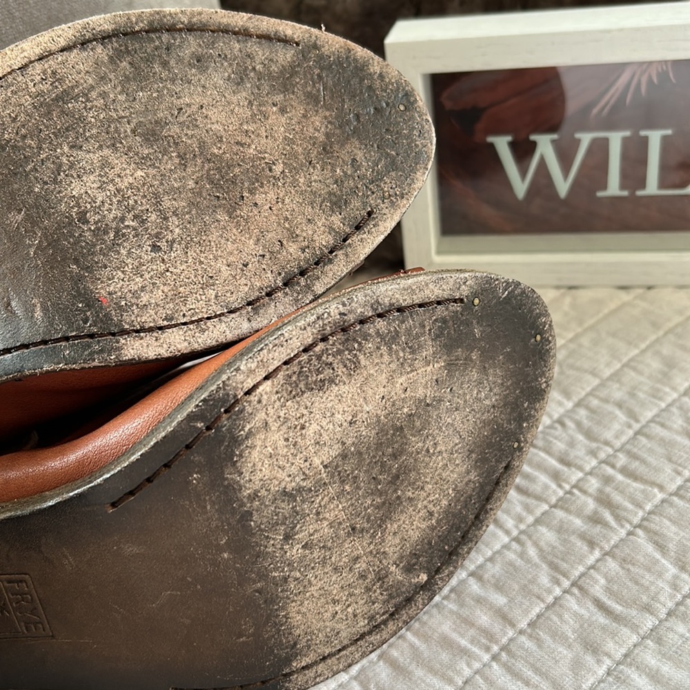 FRYE boho Izzy Artisan Sling Whiskey Washed Vintage Leather booties heels 8.5 - Picture 13 of 16